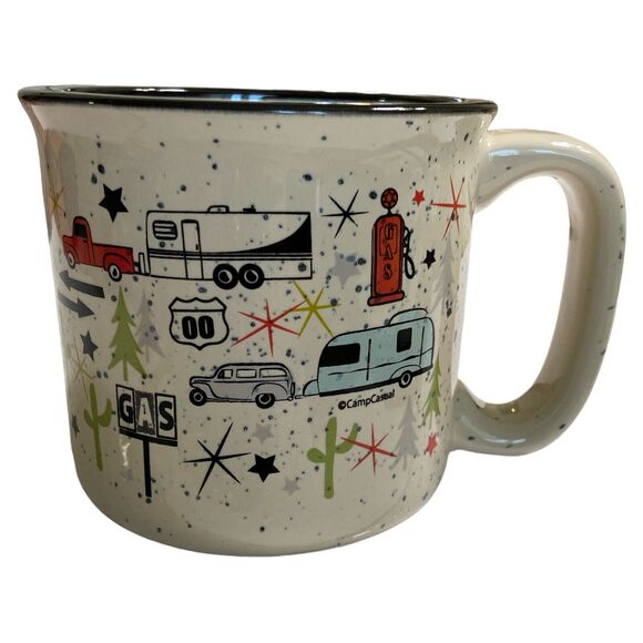 Camp Casual 2 Piece Mugs Wanderlust White Coffee Tea Camping Retro RV Gas Pump - Picture 12 of 12